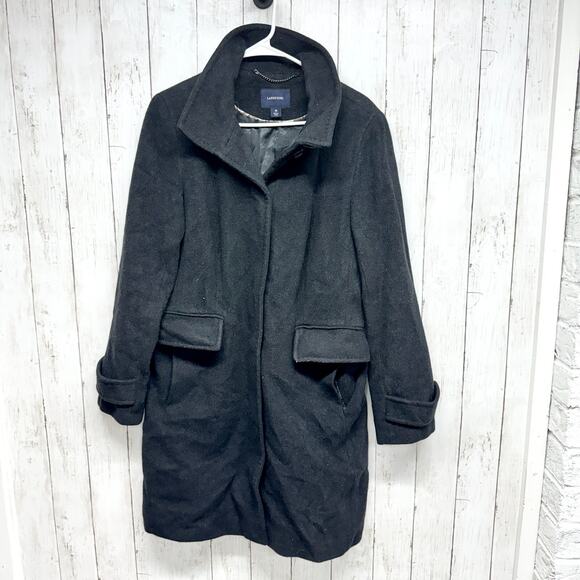 Lands' End Coat Women Size 10 Gray Wool Collared Peacoat Front Flap Over Pockets - Picture 1 of 7